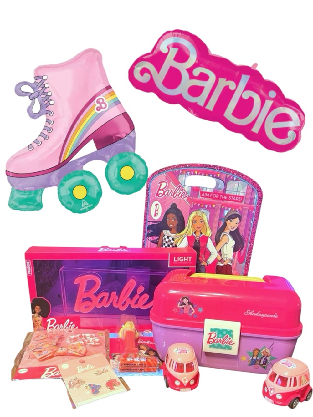 Barbie Mega Bundle Lot Neon Sign Case Doll Accessories Balloons